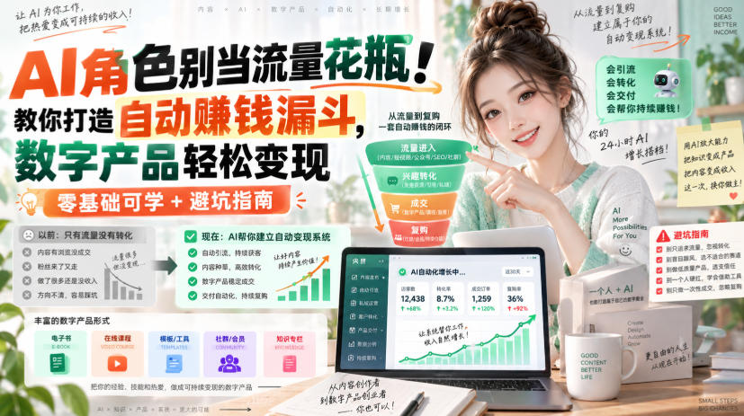 AI角色别当流量花瓶！教你打造自动賺钱漏斗，数字产品轻松变现（零基础可学+避坑指南）【原创双语字幕】-离锋创库