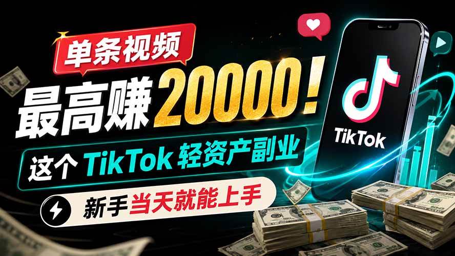 (19457期)单条视频最高赚 20000!这个 TikTok 轻资产副业,新手当天就能上手-离锋创库