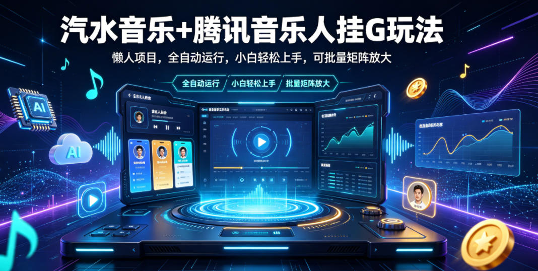 汽水音乐+腾讯音乐人挂G玩法，懒人项目，全自动运行，小白轻松上手，可批量矩阵放大【揭秘】-离锋创库