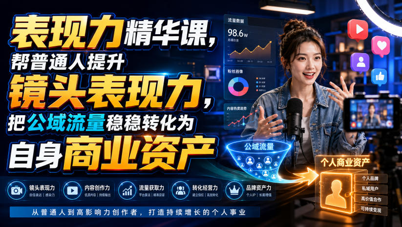 表现力精华课，帮普通人提升镜头表现力，把公域流量稳稳转化为自身商业资产-离锋创库