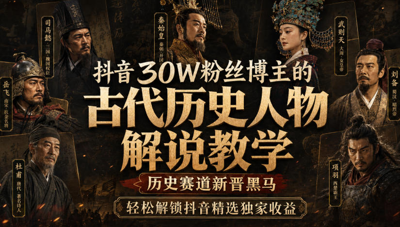 抖音30W粉丝博主的古代历史人物解说教学，历史赛道新晋黑马，轻松解锁抖音精选独家收益-离锋创库