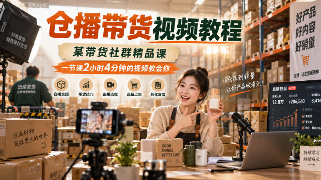 仓播带货视频教程，某带货社群精品课，一节课2小时4分钟的视频教会你-离锋创库