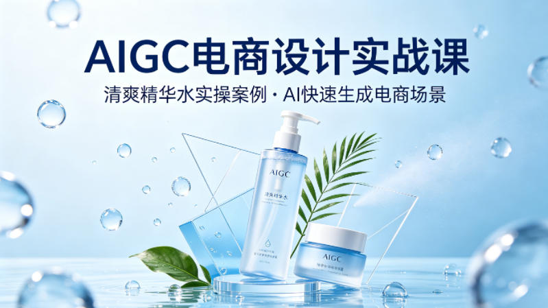 AIGC电商设计实战课，以清爽精华水为实操案例，教你用AI快速生成电商场景-离锋创库