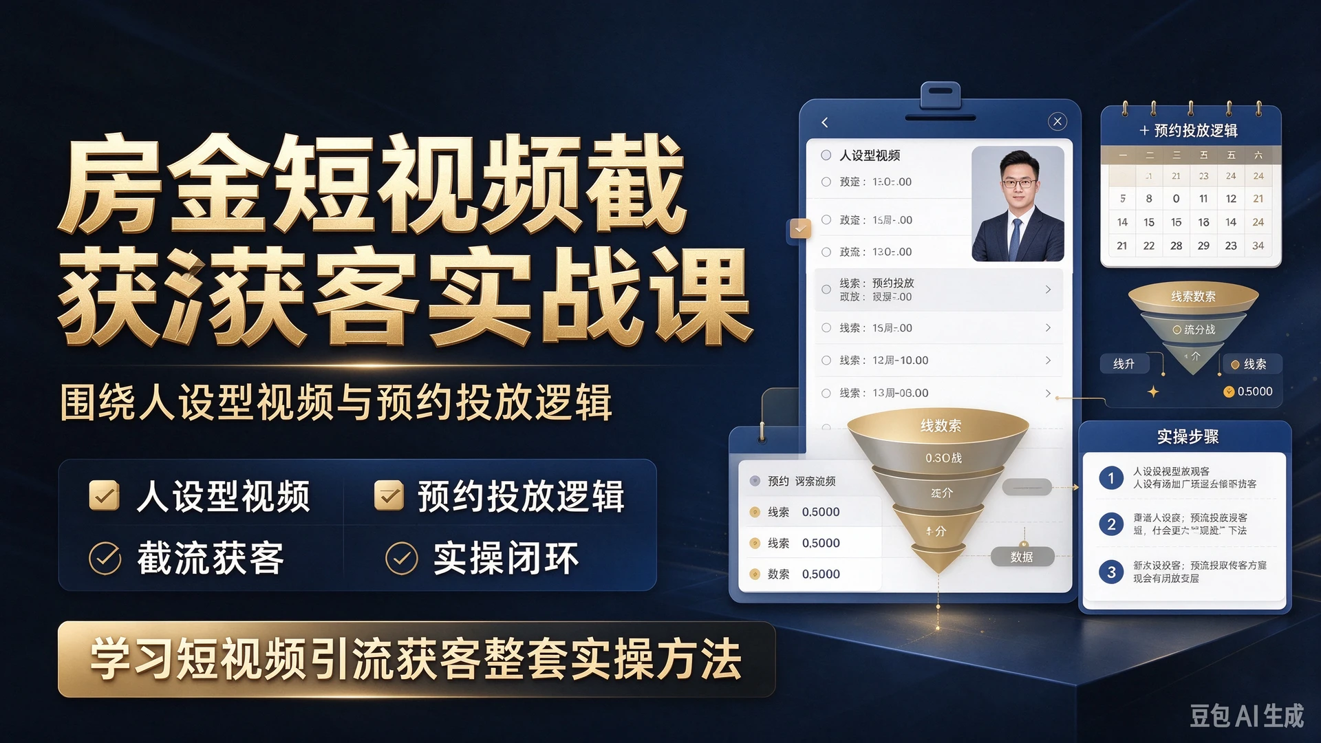 【精】房金短视频截流获客侧重实战落地，围绕人设型视频与预约投放逻辑，学习短视频引流获客整套实操方法-离锋创库