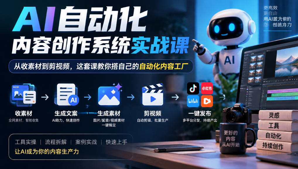 AI自动化内容创作系统实战课,从收素材到剪视频,这套课教你搭自己的自动化内容工厂-离锋创库