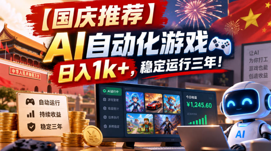 【国庆推荐】AI自动化游戏，日入1k+，操作简单，稳定运行三年！【揭秘】-离锋创库