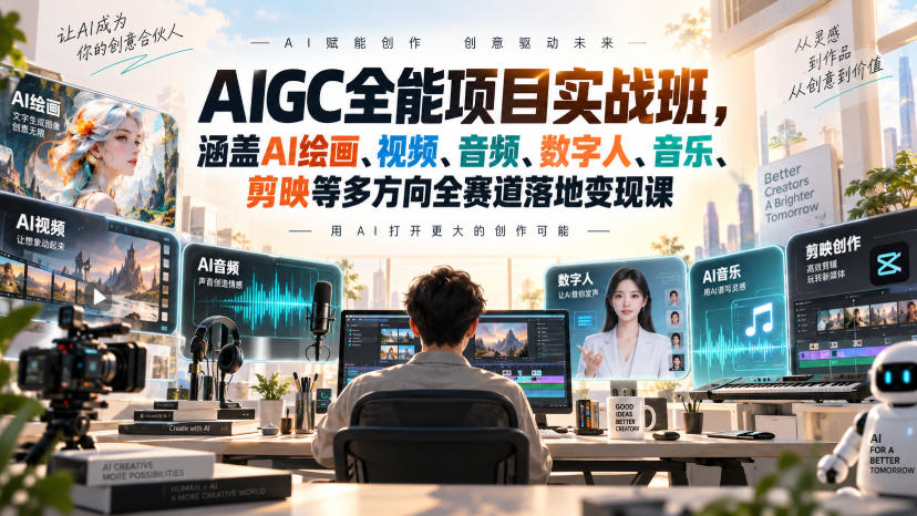 AIGC全能项目实战班，涵盖AI绘画、视频、音频、数字人、音乐、剪映等多方向全赛道落地变现课-离锋创库