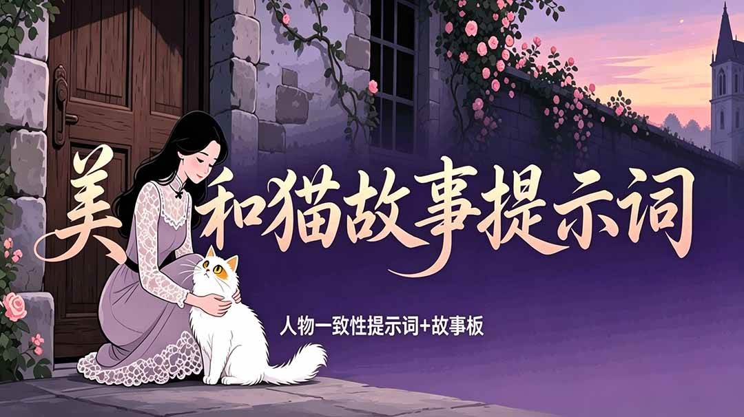 （18909期）美女和猫故事提示词，人物一致性提示词+故事板-离锋创库
