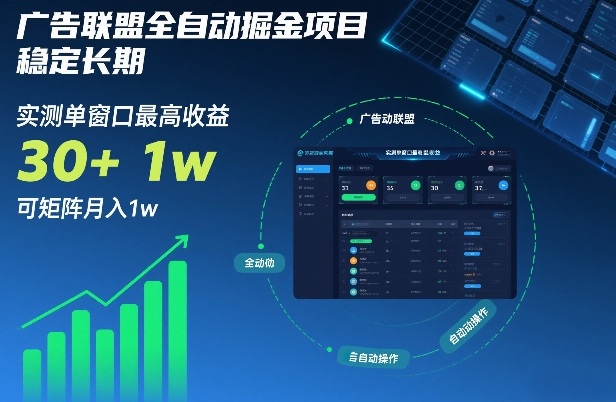 广告联盟全自动掘金项目，稳定长期，实测单窗口最高收益30+，可矩阵月入1w+【揭秘】-离锋创库