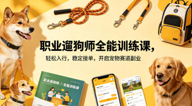 职业遛狗师全能训练课，轻松入行，稳定接单，开启宠物赛道副业-离锋创库