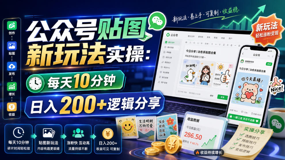 公众号贴图新玩法实操，每天10分钟，日入200+逻辑分享-离锋创库