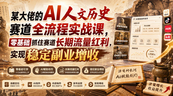 某大佬的AI人文历史赛道全流程实战课,零基础抓住赛道长期流量红利,实现稳定副业增收(更新) 某大佬的AI人文历史赛道全流程实战课,零基础抓住赛道长期流量红利,实现稳定副业增收(更新)