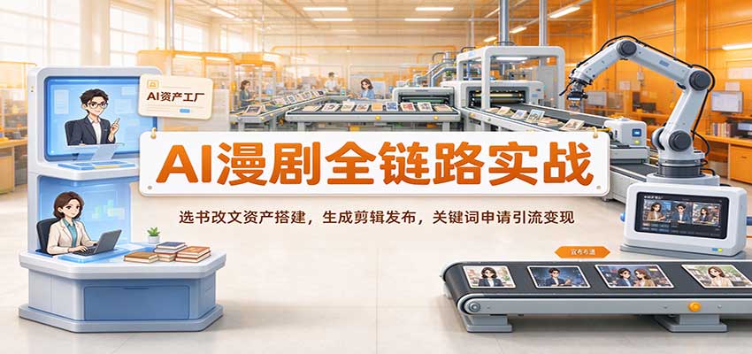 AI漫剧全链路实战：选书改文资产搭建，生成剪辑发布，关键词申请引流变现-离锋创库