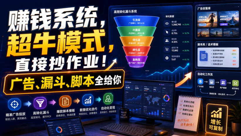賺钱系统，超牛模式，直接抄作业！广告、漏斗、脚本全给你【原创双语字幕】-离锋创库