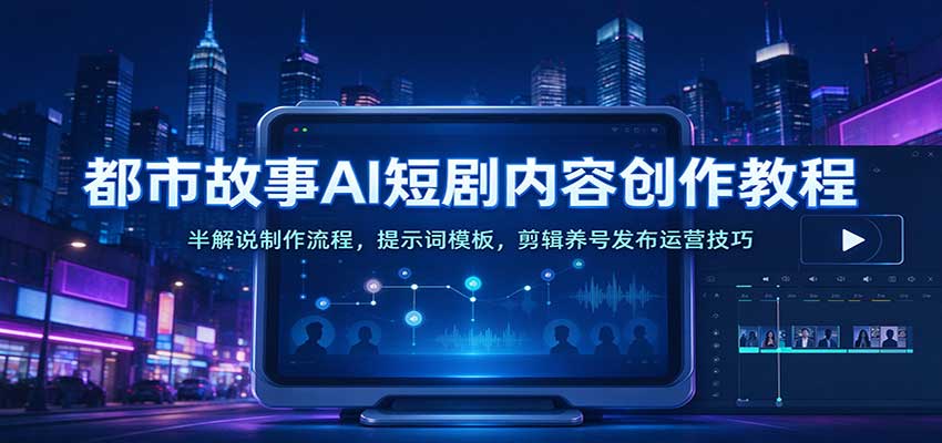 都市故事AI短剧内容创作教程:半解说制作流程,提示词模板,剪辑养号发布运营技巧-离锋创库