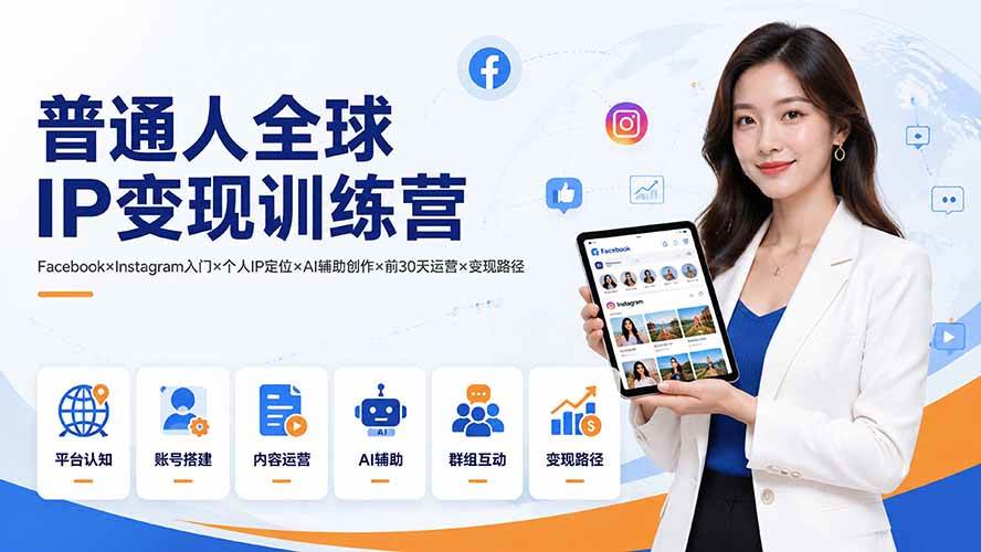 （19568期）普通人全球IP变现训练营：Facebook×Instagram入门×个人IP定位×AI辅助创作×前30天运营×变现路径-离锋创库