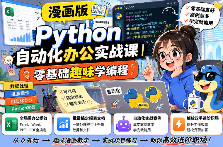 漫画版Python自动化办公实战课|零基础趣味学编程,全场景办公提效、批量搞定报表文档、解放双手进阶职场-离锋创库