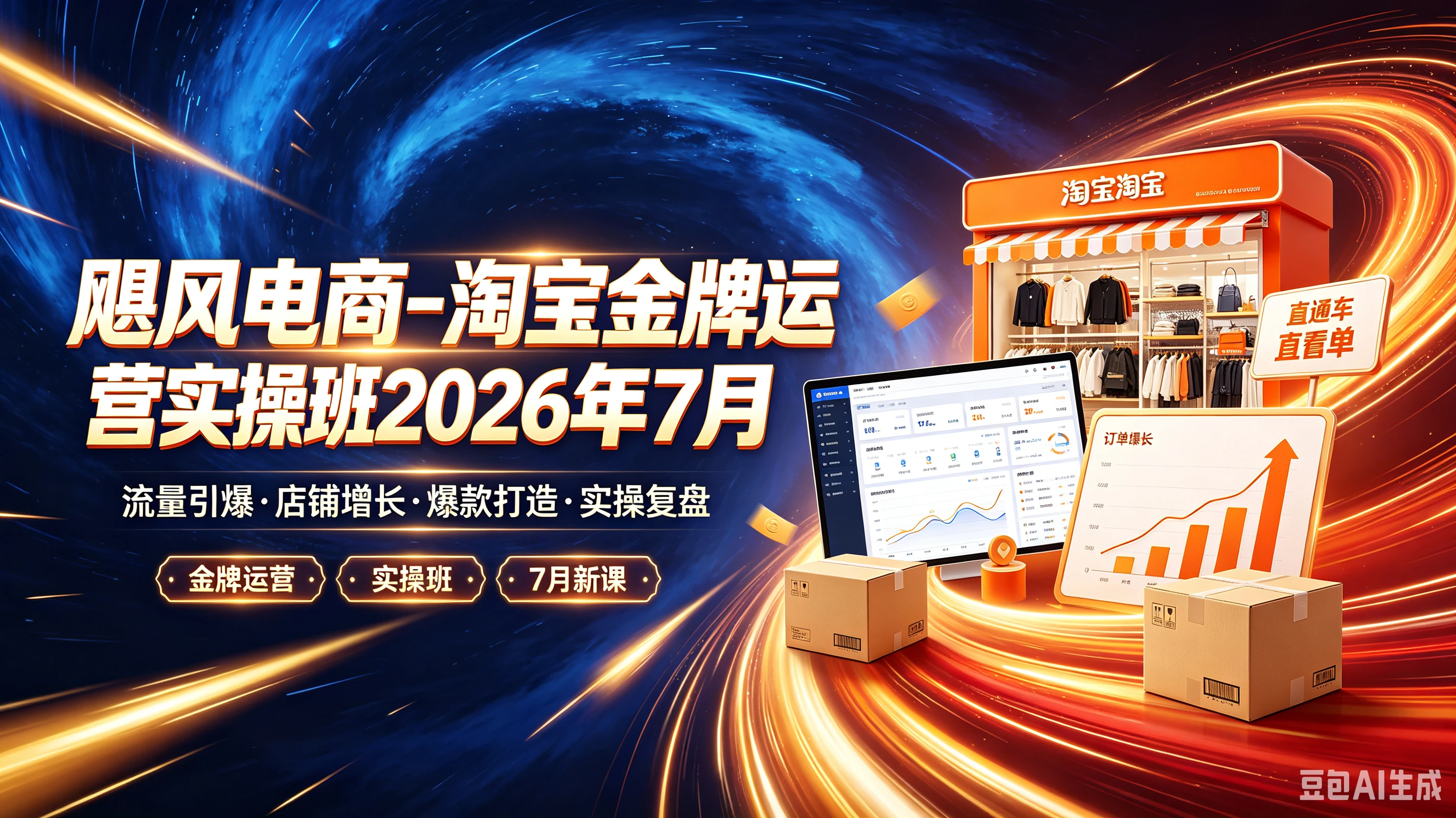 【精】飓风电商-淘宝金牌运营实操班2026年7月，流量引爆·店铺增长·爆款打造·实操复盘，金牌运营、实操班、7月新课-离锋创库