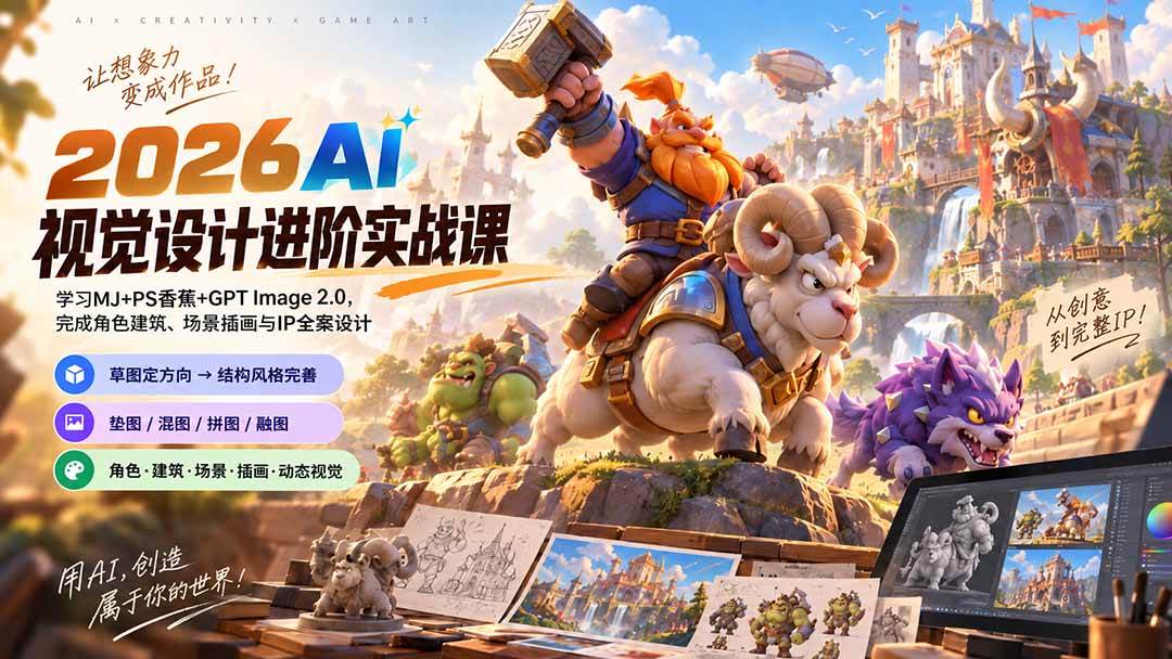 （20424期）2026AI视觉设计进阶实战课-更新：学习MJ+PS香蕉+GPT Image 2.0，完成角色建筑、场景插画与IP全案设计-离锋创库