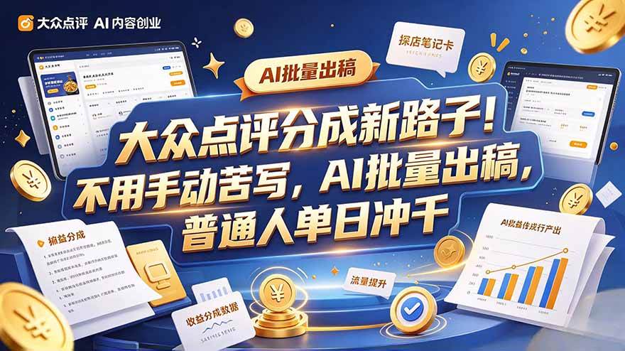 (20983期)大众点评副业新玩法,工具提效解放双手,批量做笔记,单日可破千-离锋创库