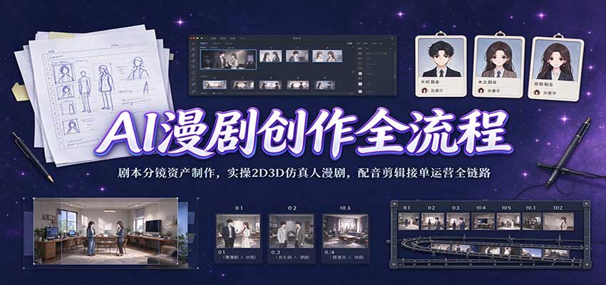 AI漫剧创作全流程：剧本分镜资产制作，实操2D3D仿真人漫剧，配音剪辑接单运营全链路-离锋创库