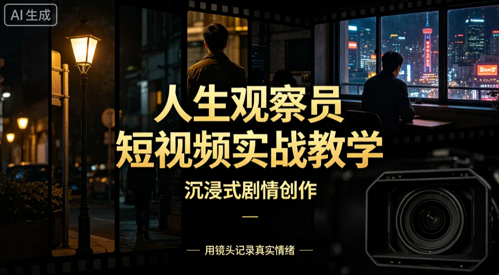 人生观察员短视频实战教学 沉浸式剧情创作 零基础打造爆款视频 接商单广告 独家精选分成收益 人生观察员短视频实战教学 沉浸式剧情创作 零基础打造爆款视频 接商单广告 独家精选分成收益
