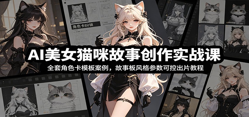 AI美女猫咪故事创作实战课：全套角色卡模板案例，故事板风格参数可控出片教程-离锋创库