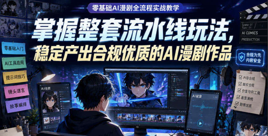 零基础AI漫剧全流程实战教学，掌握整套流水线玩法，稳定产出合规优质的AI漫剧作品-离锋创库