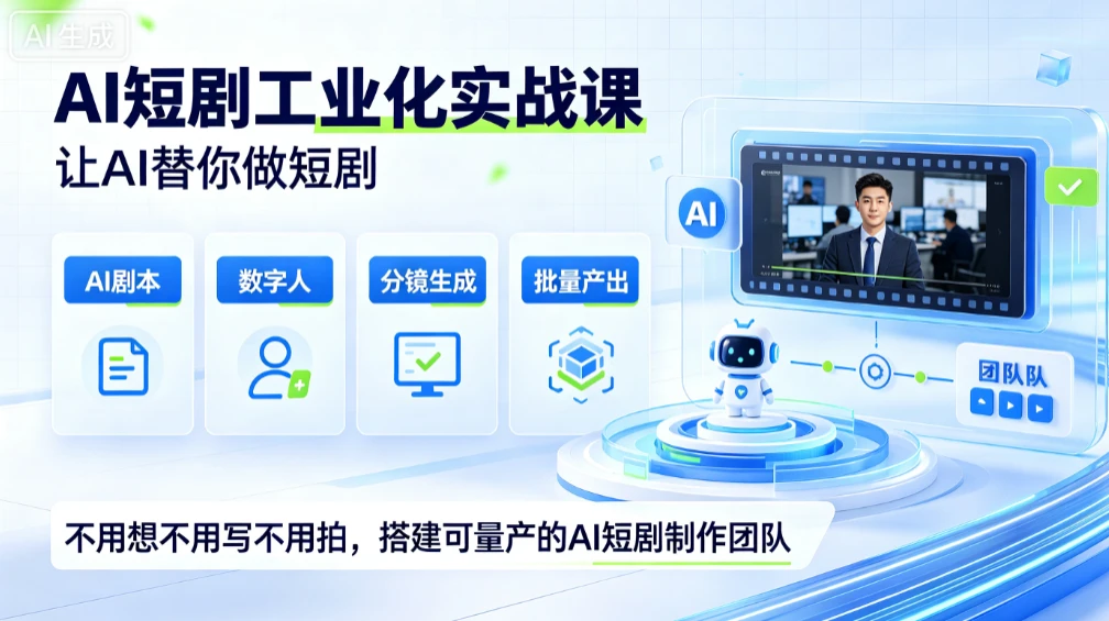 【精】AI短剧工业化实战课，让AI替你做短剧，不用想不用写不用拍，搭建可量产的AI短剧制作团队-离锋创库