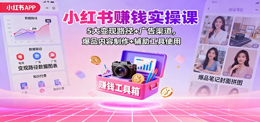小红书赚钱实操课:5大变现路径+广告渠道,爆品内容制作+辅助工具使用-离锋创库