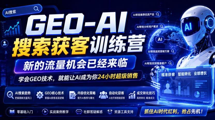 GEO-AI搜索获客训练营，新的流量机会已经来临，学会GEO技术，就能让AI成为你24小时超级销售（更新0919）-离锋创库