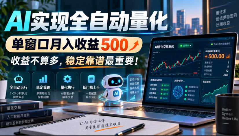 AI实现全自动量化，单窗口月入收益500，收益不算多，稳定靠谱最重要！【揭秘】-离锋创库
