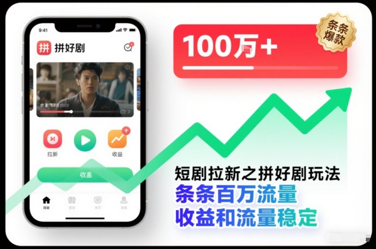 短剧拉新之拼好剧玩法，条条百万流量，收益和流量稳定-离锋创库