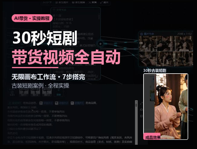 Seedance2.0做短剧带货视频，无限画布工作流·7步搭完古装短剧案例·全程实操-离锋创库