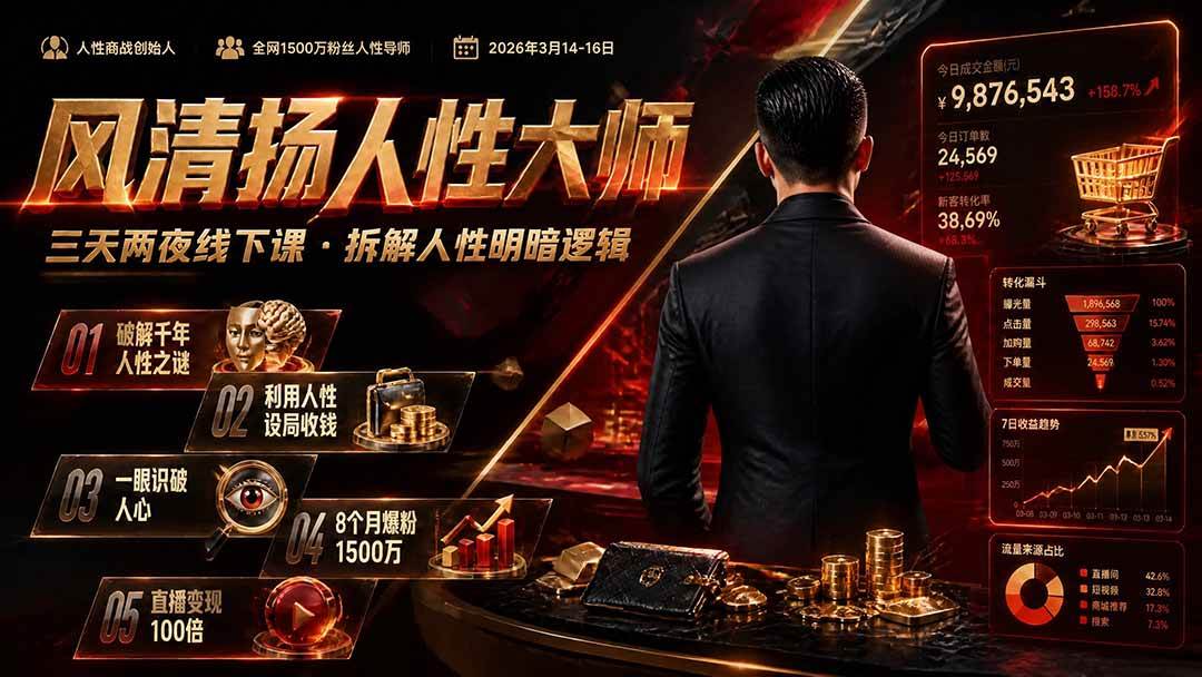 (19676期)风清扬人性大师-三天两夜3月14-16线下课2026年|拆解人性明暗逻辑,识人避坑,千万粉涨粉+直播百倍变现实战教学-离锋创库