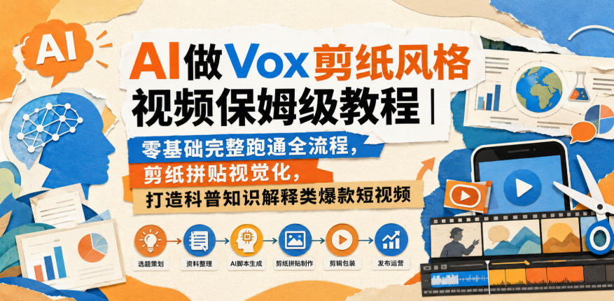AI做Vox剪纸风格视频保姆级教程|零基础完整跑通全流程,剪纸拼贴视觉化,打造科普知识解释类爆款短视频-离锋创库