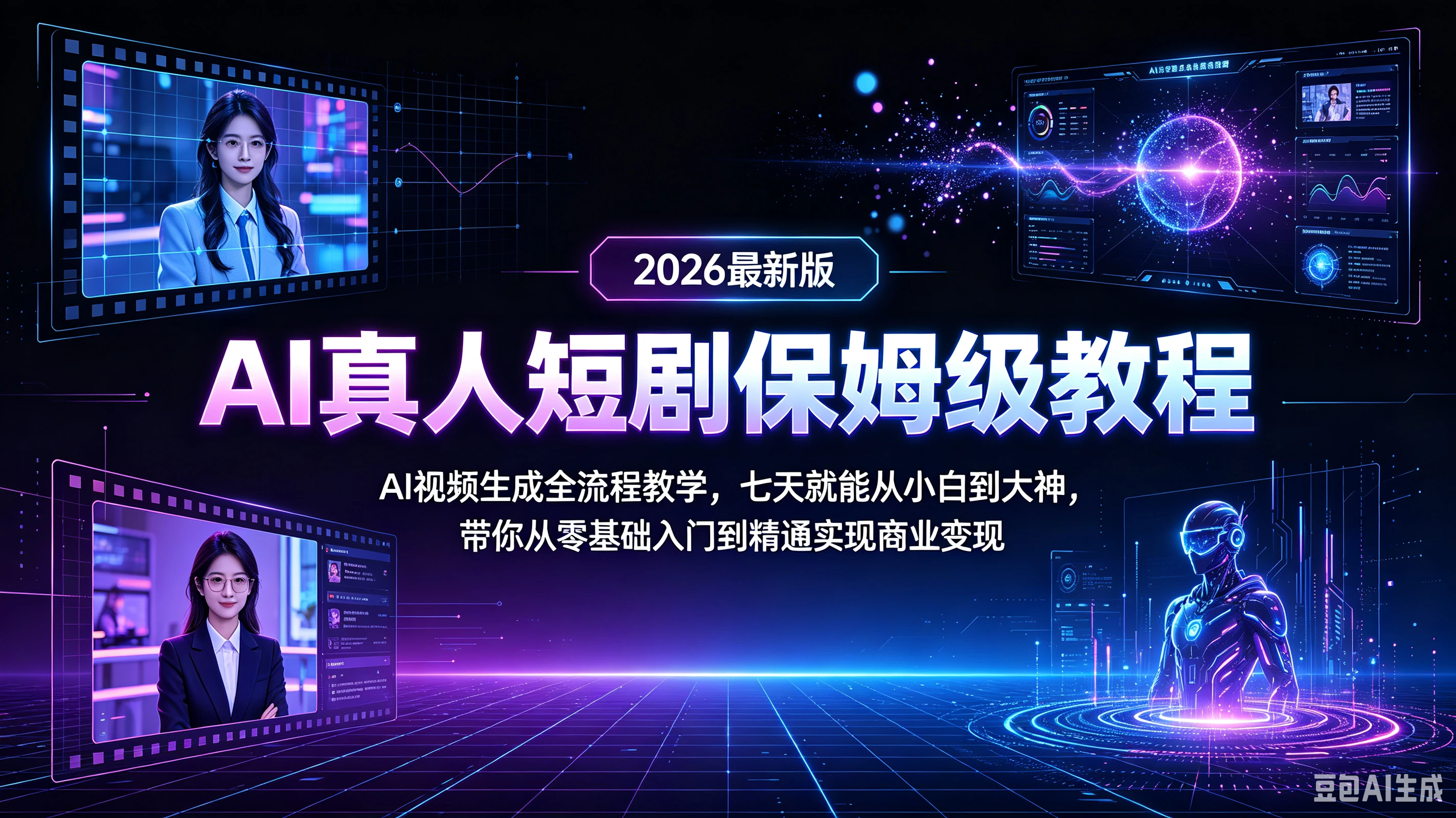 【精】AI真人短剧保姆级教程！2026最新版AI视频生成全流程教学！七天就能从小白到大神！带你从零基础入门到精通实现商业变现！