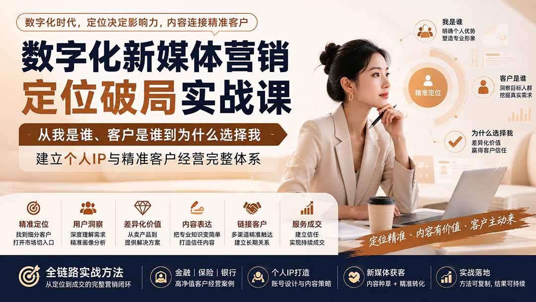 (20009期)数字化新媒体营销定位破局实战课:从我是谁、客户是谁到为什么选择我,建立个人IP与精准客户经营完整体系 (20009期)数字化新媒体营销定位破局实战课:从我是谁、客户是谁到为什么选择我,建立个人IP与精准客户经营完整体系
