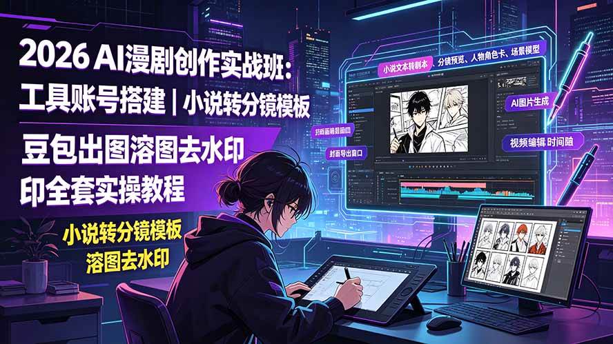 (19433期)2026AI漫剧创作实战班:工具账号搭建|小说转分镜模板|豆包出图溶图去水印全套实操教程-离锋创库