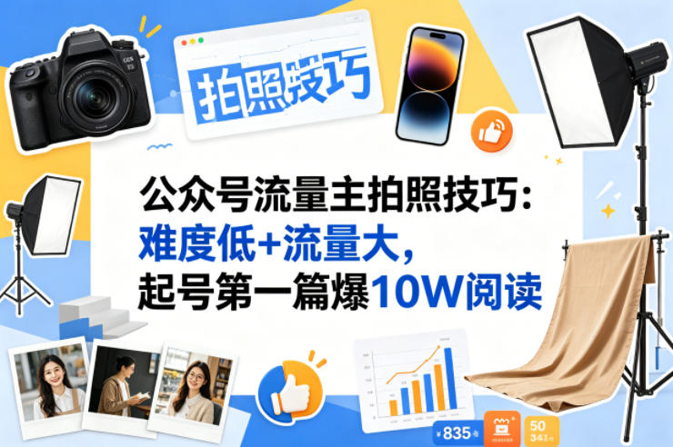 公众号流量主之拍照技巧赛道，难度低+流量大，起号第一篇就爆了10w阅读-离锋创库