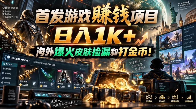 首发游戏賺钱项目，日入1k+，海外爆火皮肤捡漏和打金币！【揭秘】-离锋创库
