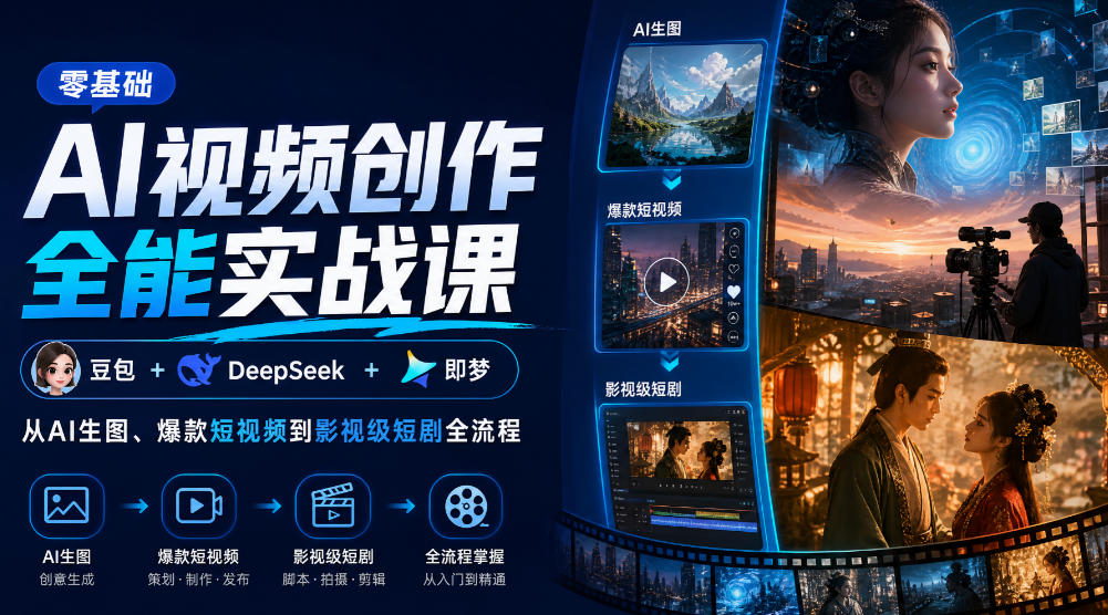 零基础AI视频创作全能实战课｜豆包+DeepSeek+即梦，从AI生图、爆款短视频到影视级短剧全流程-离锋创库