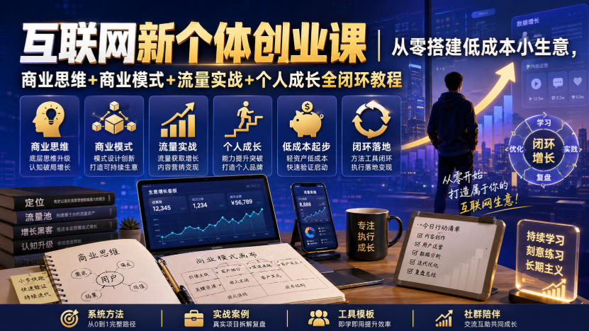 互联网新个体创业课｜从零搭建低成本小生意，商业思维+商业模式+流量实战+个人成长全闭环教程-离锋创库