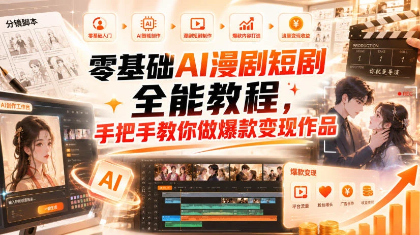 【精】零基础AI漫剧短剧全能教程，从AI智能体搭建、文案脚本分镜、多平台AI生视频、剪映精修，覆盖全题材创作，手把手教你做爆款变现作品-离锋创库