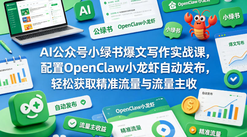 AI公众号小绿书爆文写作实战课，配置OpenClaw小龙虾自动发布，轻松获取精准流量与流量主收益-离锋创库