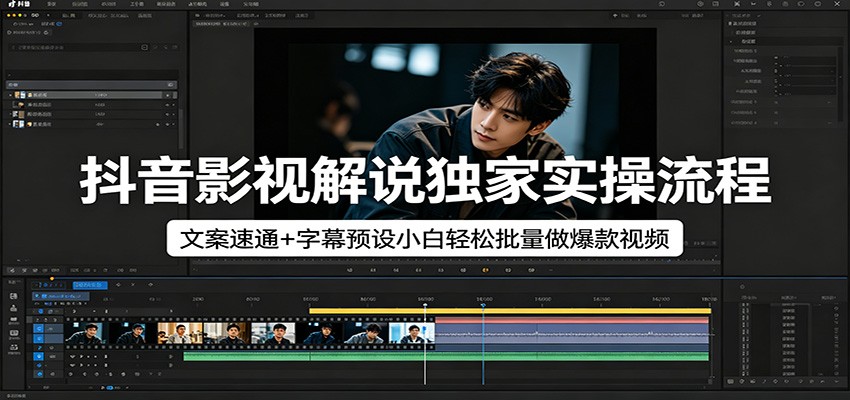 抖音影视解说独家实操流程，文案速通+字幕预设小白轻松批量做爆款视频-离锋创库