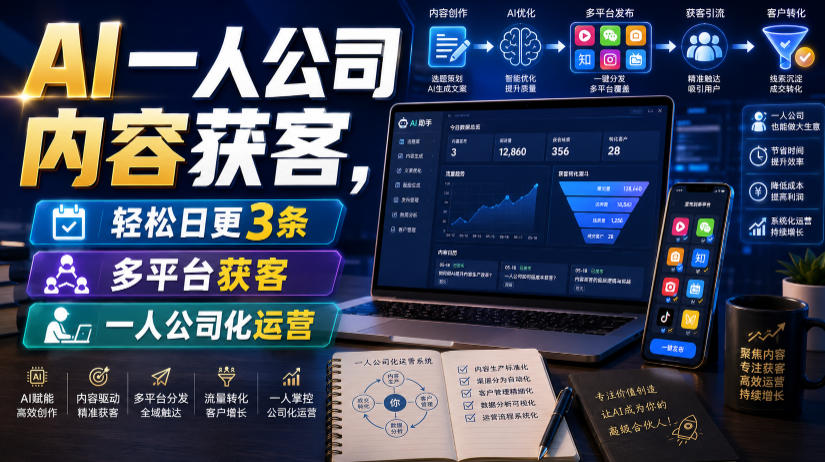 AI一人公司内容获客,轻松日更3条,多平台获客,一人公司化运营(更新)-离锋创库
