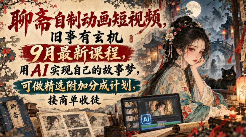 聊斋自制动画短视频，旧事有玄机9月最新课程，用AI实现自己的故事梦，可做精选附加分成计划，接商单收徒-离锋创库