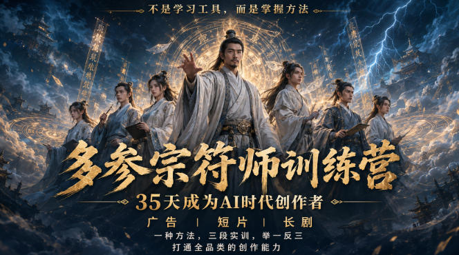 多参宗符师训练营，35天成为AI时代创作者，广告|短片|长剧，一种方法，三段实训，举一反三，打通全品类的创作能力-离锋创库