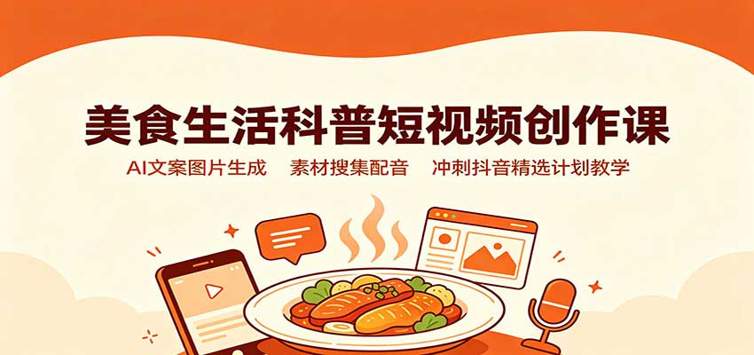 美食生活科普短视频创作课：AI文案图片生成，素材搜集配音，冲刺抖音精选计划教学-离锋创库